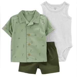 Carter’s Baby Boy Three Piece Green Dino Outfit Set Size 3 Months New With Tags